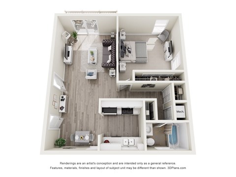 Floor plan for 1 bed, 1 bath, 825 sqft